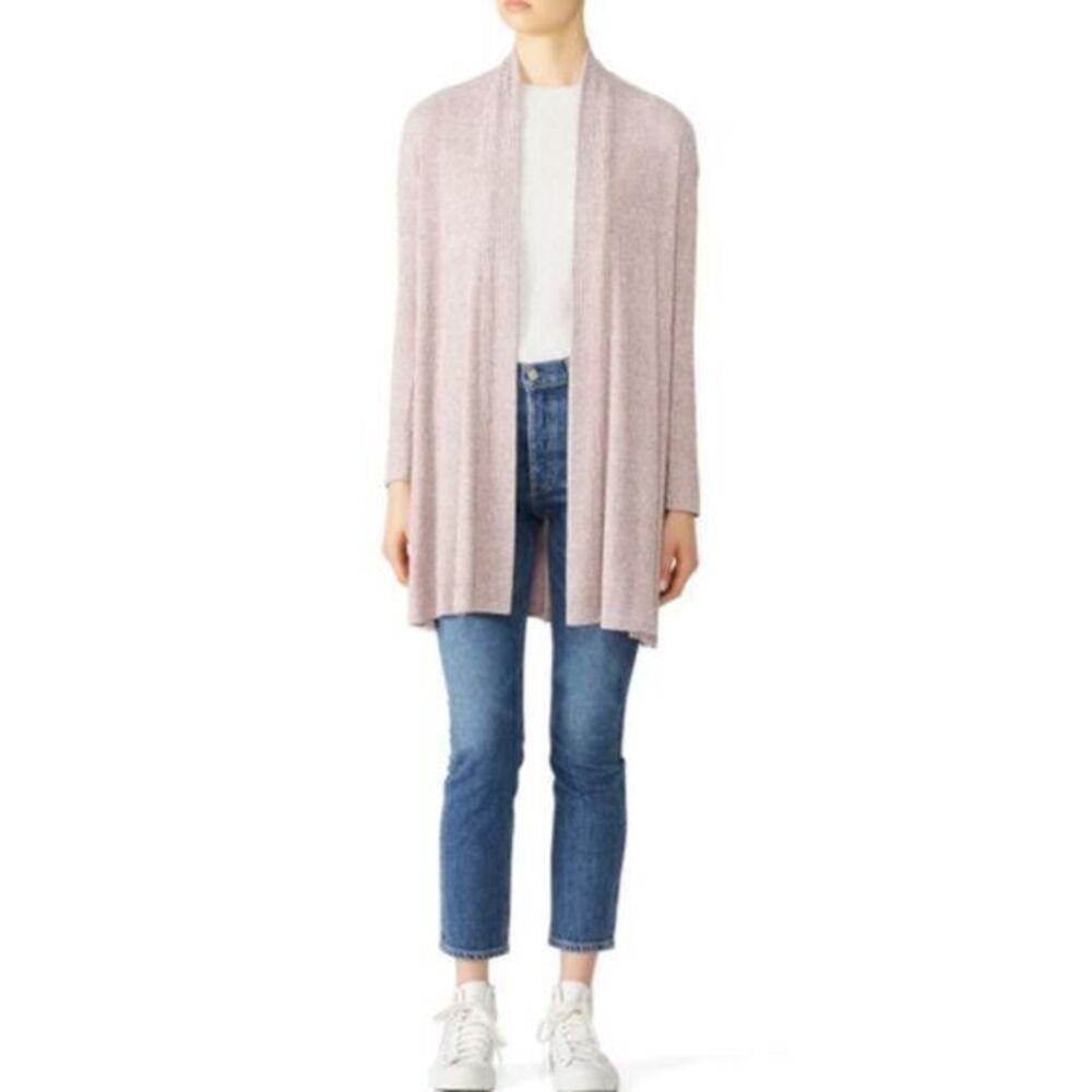 JOSIE NATORI Pink Heather Fig Knit Open Front Cardigan XL